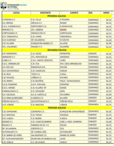 Horarios del fútbol ourensano, 4 y 5 de Febrero 2017
