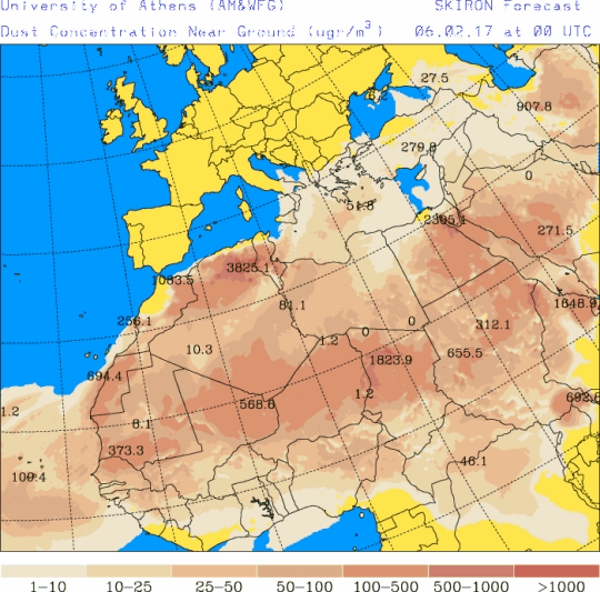 España: Polvo africano (Pronóstico para 6-febrero-2017)
