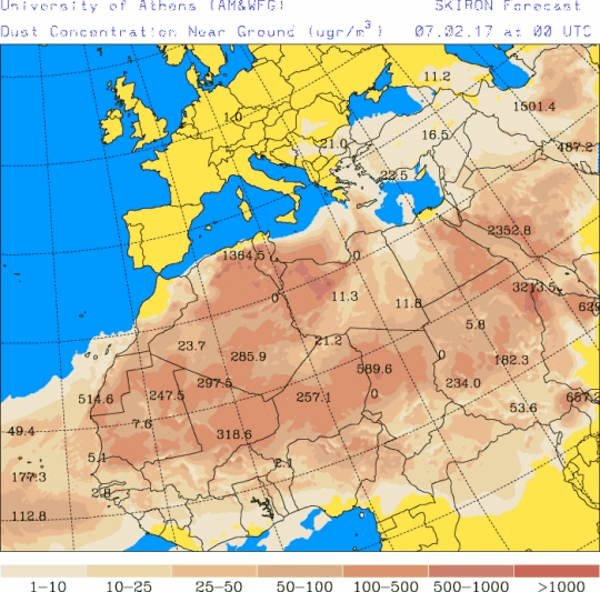España: Polvo africano (Pronóstico para 7-febrero-2017)