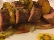 Magret pato mango caramelizado salsa parchita