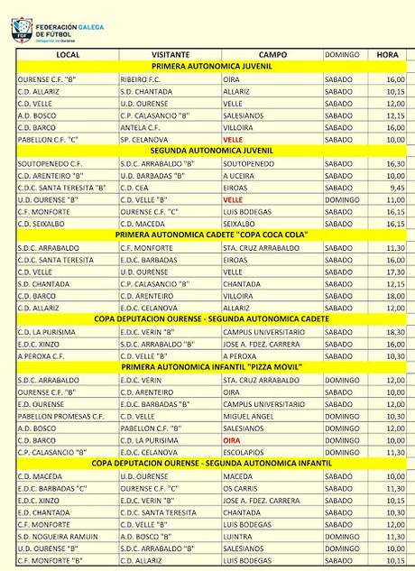 Fútbol en Ourense: Horarios 11 y 12 de Febrero