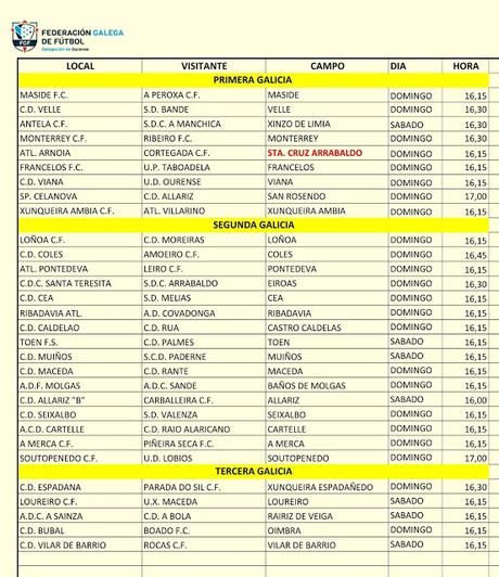 Fútbol en Ourense: Horarios 11 y 12 de Febrero