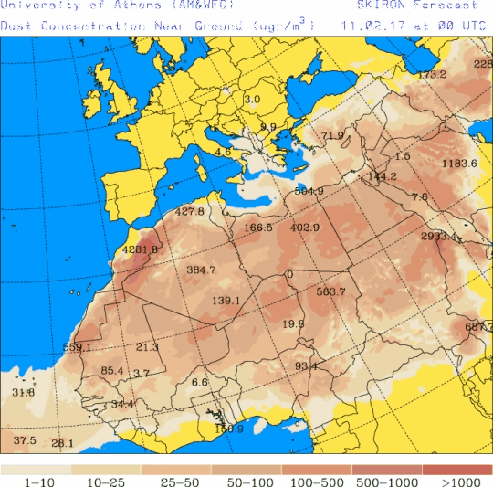 España: Polvo africano (Pronóstico para 11-febrero-2017)