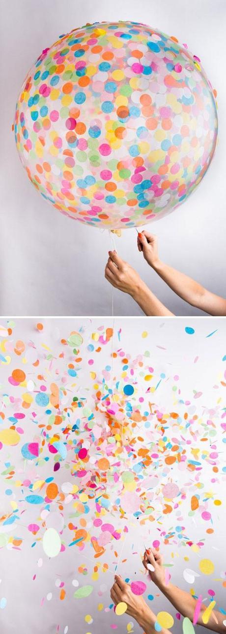 La mejor manera de explotar confeti es ponerlo dentro de un globo gigante transparente.                                                                                                                                                                                 Más: 