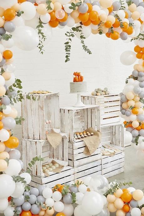 Treat table made with crates from a Rustic Modern Woodland Fox Party on Kara's Party Ideas | KarasPartyIdeas.com: 