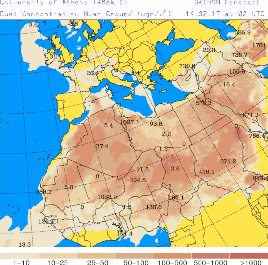 España: Polvo africano (Pronóstico para 14-febrero-2017)