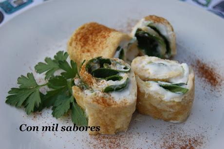 ROLLITOS DE TORTILLA CON ESPINACAS Y QUESO