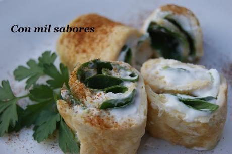 ROLLITOS DE TORTILLA CON ESPINACAS Y QUESO