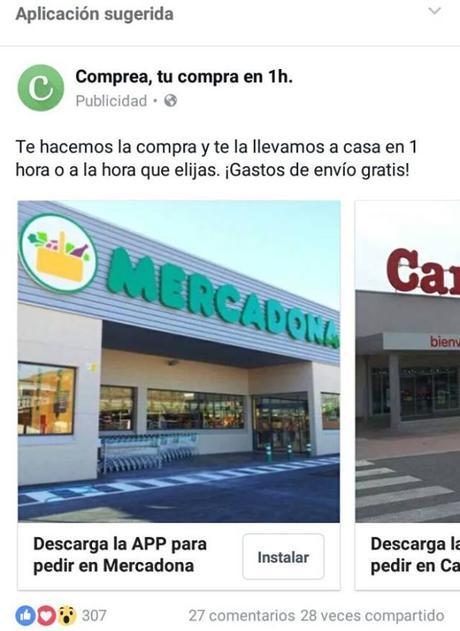 Comprea: tu compra del súper ¡en una hora! Facebook Ads Comprea Maria en la red