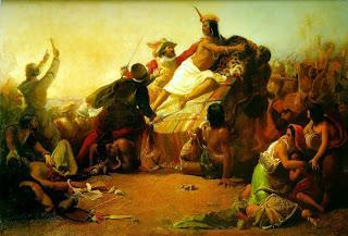 Atahualpa cae de su litera y es capturado por los españoles.