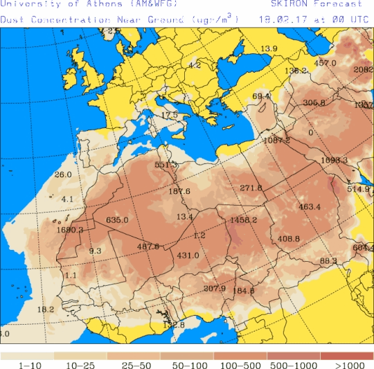 España: Polvo africano (Pronóstico para 18-febrero-2017)