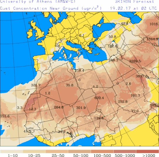 España: Polvo africano (Pronóstico para 19-febrero-2017)