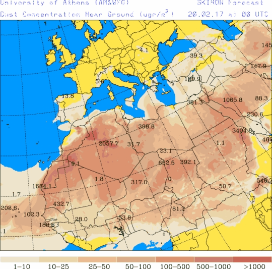 España: Polvo africano (Pronóstico para 20-febrero-2017)