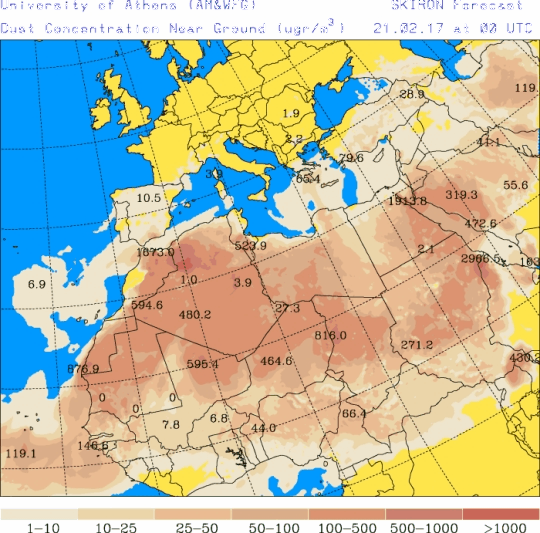 España: Polvo africano (Pronóstico para 21-febrero-2017)
