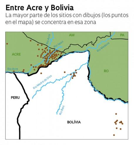 Geoglifos de Brasil en Acre, Brasil y de Bolivia. (Revista Pesquisa)