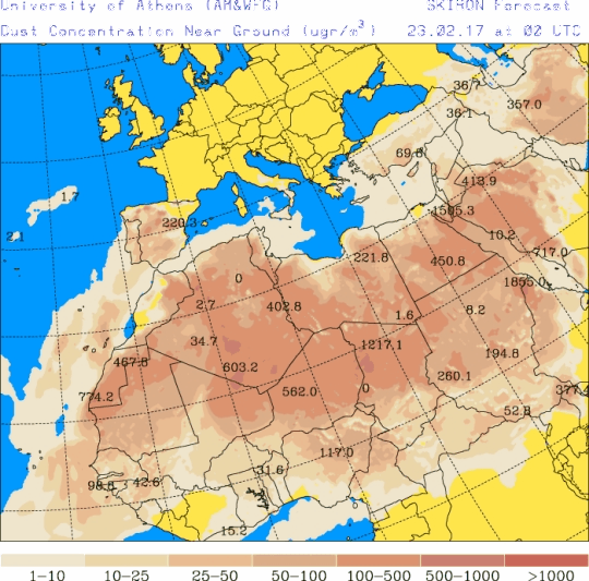 España: Polvo africano (Pronóstico para 23-febrero-2017)