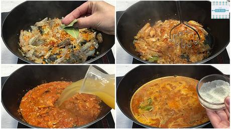 Pimientos Rellenos de Bacalao y Gambas en Salsa Americana Receta de Salsa Americana paso a paso 2