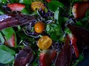 Ensalada berros brotes, tomates cherry cecina ciervo.