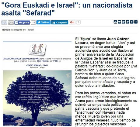 “Gora Euskadi e Israel”: un nacionalista asalta “Sefarad”