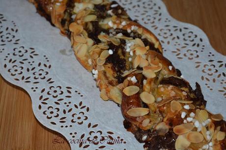 Trenza de hojaldre rellena de cheesecake y chocolate negro