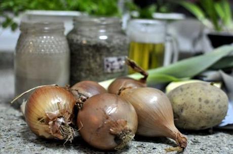 Crema de cebolla y cerveza vegetariana