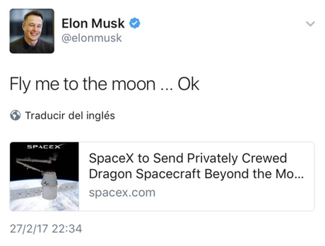Elon Musk quiere poner dos hombres alrededor de la luna en 2018