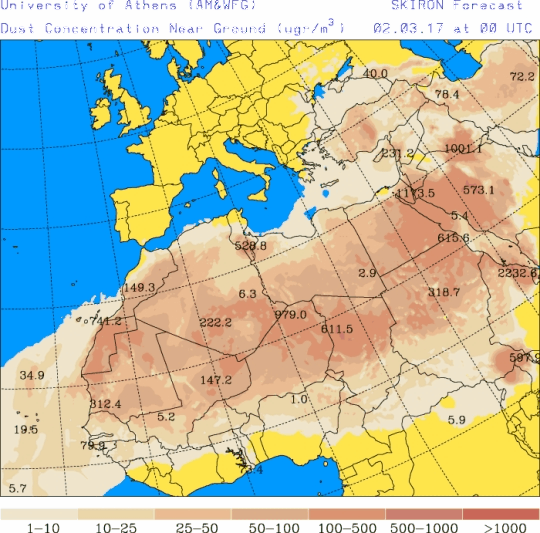 España: Polvo africano (Pronóstico para 2-marzo-2017)