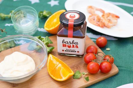 Salsa coctel con langostinos y piña