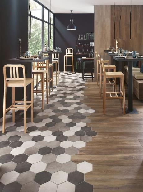 hexagonal flooring and wooden