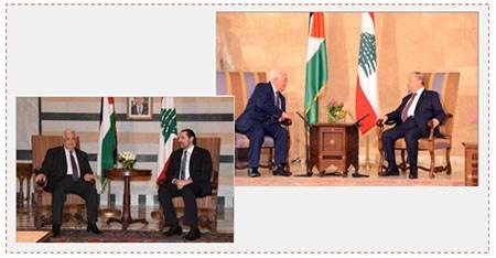 A la derecha: Mahmoud Abbas se reune con Michel Aoun, Presidente de Líbano. A la izquierda: Mahmoud Abbas con Saad al Hariri, Primer Ministro de Líbano (WAFA, 23,24 de febrero de 2017)