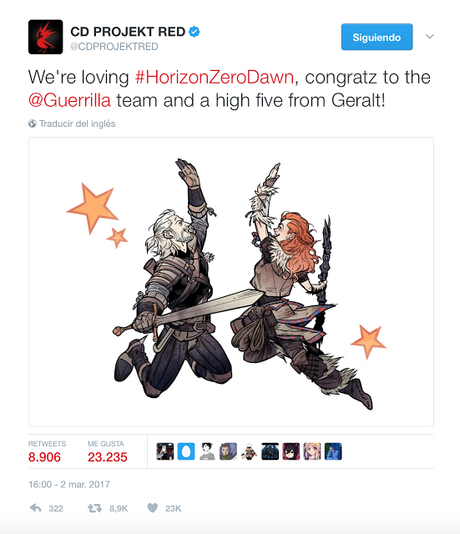 Así ha felicitado CD Projekt Red a Guerrilla Games por Horizon: Zero Dawn