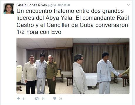 Evo anunció que viajará a Venezuela y recibió a Raúl en hospital de La Habana