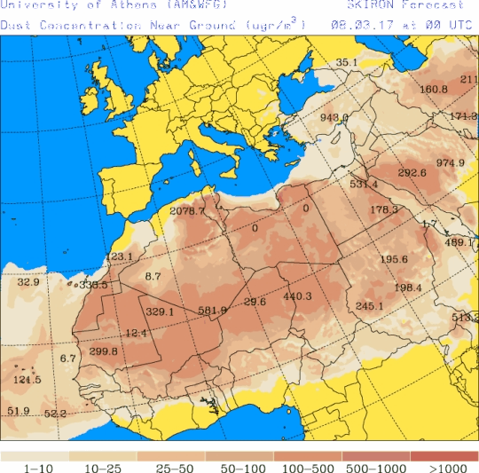 España: Polvo africano (Pronóstico para 8-marzo-2017)