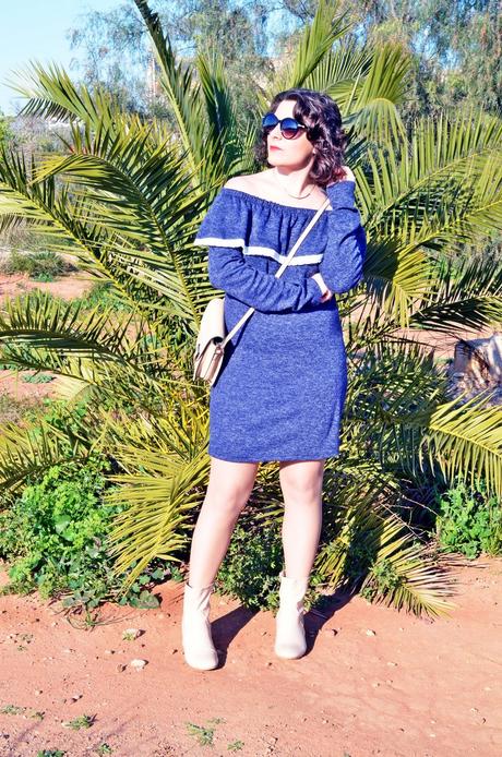 Vestido escote bardot con volante