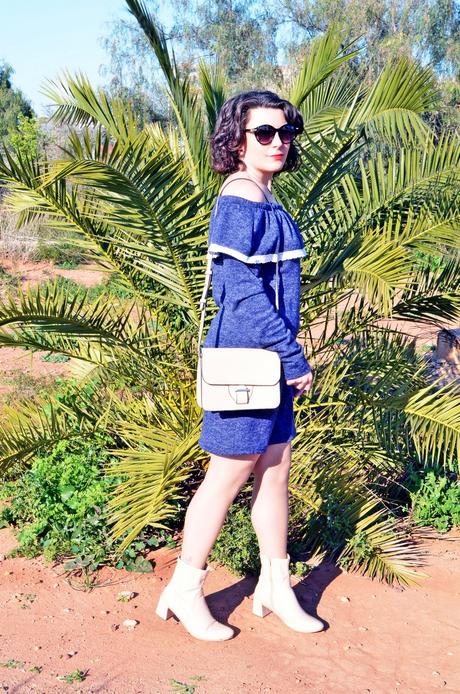 Vestido escote bardot con volante