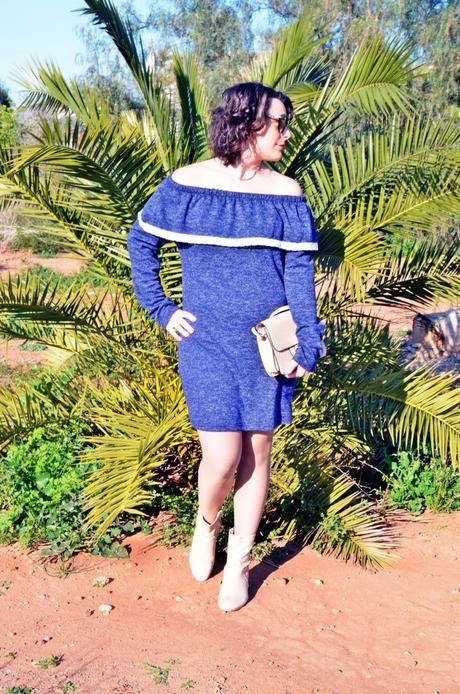 Vestido escote bardot con volante