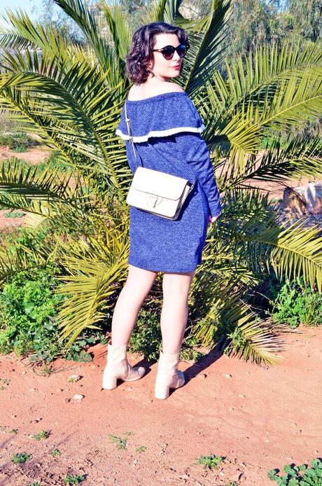 Vestido escote bardot con volante