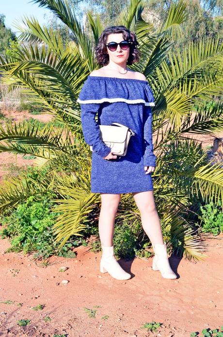 Vestido escote bardot con volante