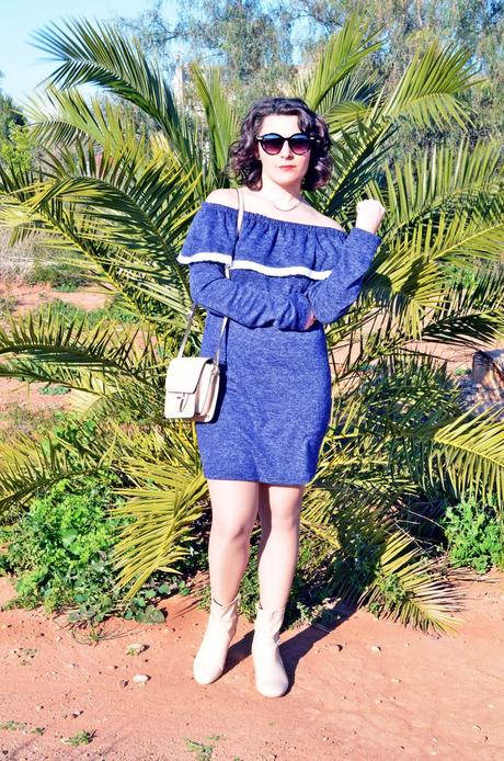 Vestido escote bardot con volante