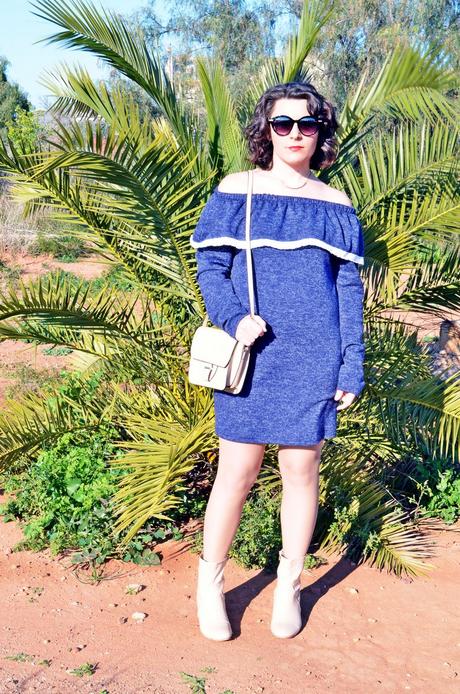 Vestido escote bardot con volante