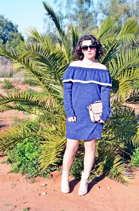 Vestido escote bardot con volante