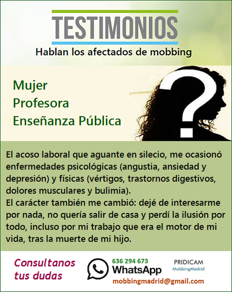 MobbingMadrid Testimonio: Aguante en silencio el acoso laboral en un Centro de Educación Pública MobbingMadrid Testimonio: Aguante en silencio el acoso laboral en un Centro de Educación Pública