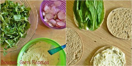 Sándwich de queso azul, rúcula y rabanitos