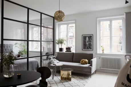 Reforma de un piso 36 m² en Malmö pared de cristal minipisos interiores intimidad decoración decoración pisos pequeños decoración interiores deco pisos suecos blog decoración nórdica 