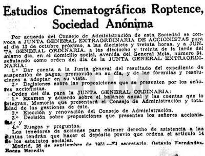 Estudios cinematográficos Roptence. Madrid, 1935