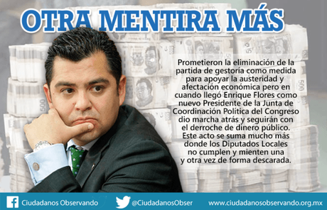 Diputado Enrique Flores mantiene política de derroche en el Congreso Local