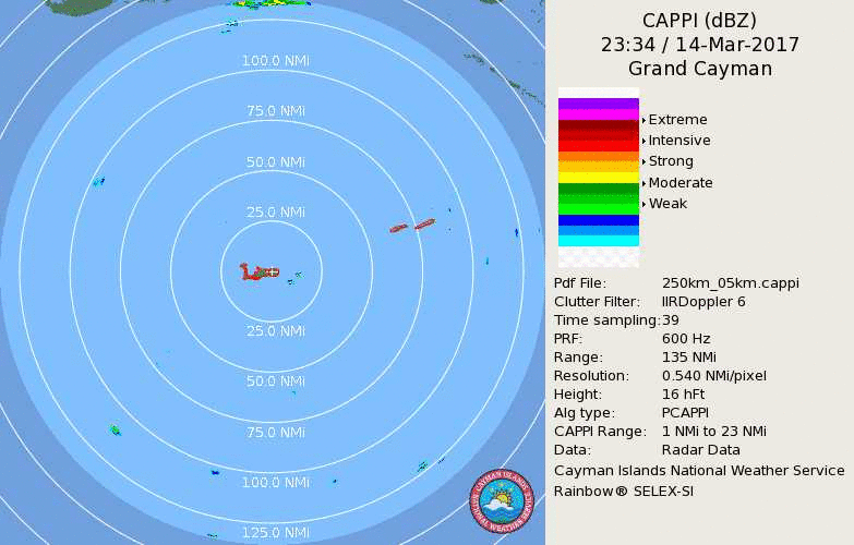 Radar meteorológico en vivo de las Islas Caimán