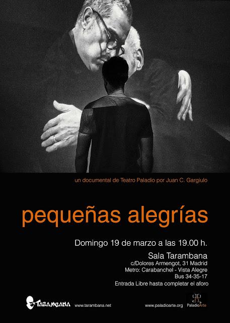 Este domingo a las 19 horas PALADIO TEATRO en la sala Tarambana en Madrid. por manu medina