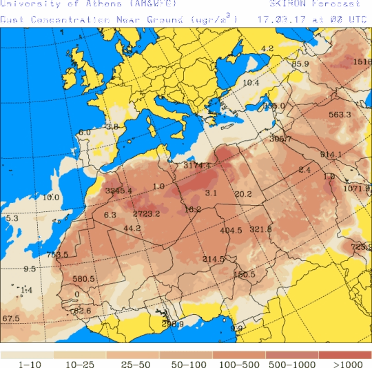 España: Polvo africano (Pronóstico para 17-marzo-2017)