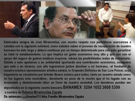 Piden apoyo para el Maestro Miramoentes Zapata